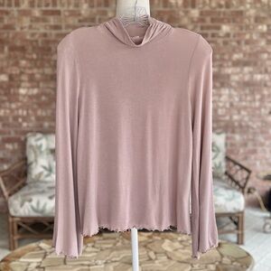 BP Top Mauve Ruched Mock Neck Bell Sleeve Knit Top XS Casual Party Work Everyday